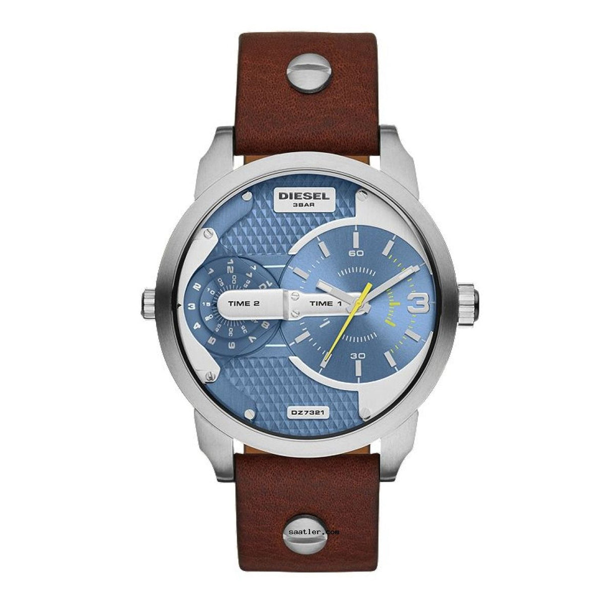 Diesel DZ7321 Mini Daddy Chronograph Men's Watch – Light Blue Dial & Brown Leather Strap